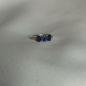 Carrie Elizabeth Sterling Silver Deco Emerald Cut Ring in Blue Kyanite